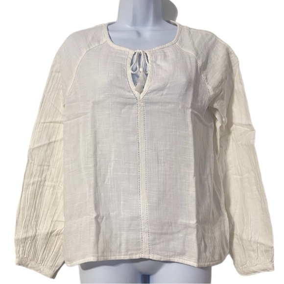 NEW Faherty Celina Puff Sleeve Organic Cotton Blouse in White Sz XS Boho - Picture 2 of 14